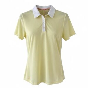 adidas Golf Tour Floral Light Yellow White Short Sleeve Polo Shirt